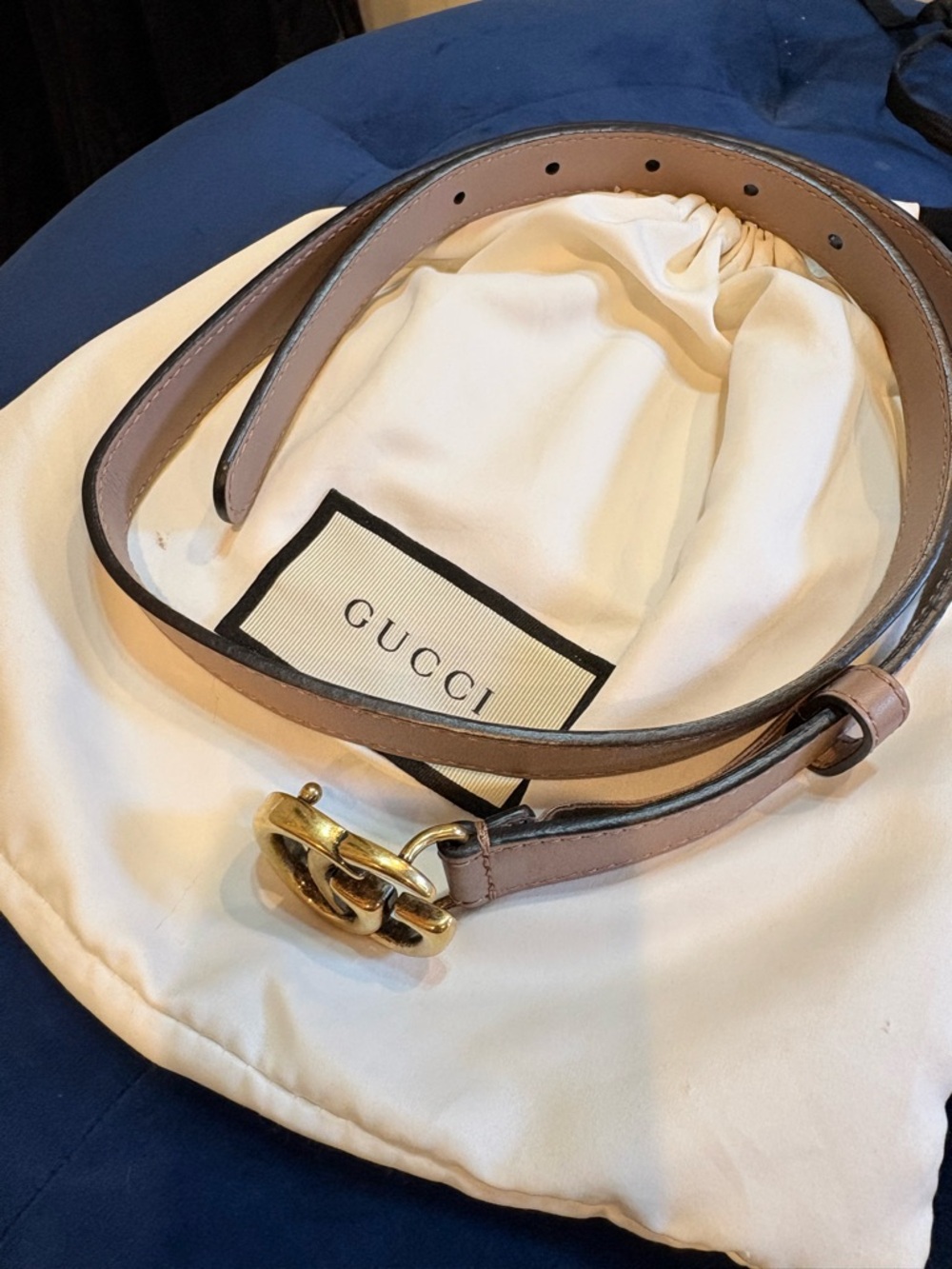 Gucci Leather Belt with Gold Double G Buckle in Nude/Tan. - Picture 3 of 6